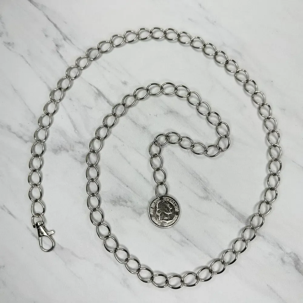George Washington Coin Charm Silver Tone Metal Chain Link Belt One Size (OS) ✨